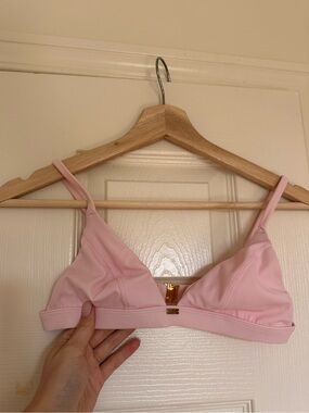 Light Pink Triangle Bikini Top with Gold Accent - Women Swim Bikinis